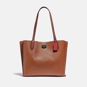 NWT COACH C0692 Willow Leather Tote in Colorblock with Signature Canvas - Saddle
